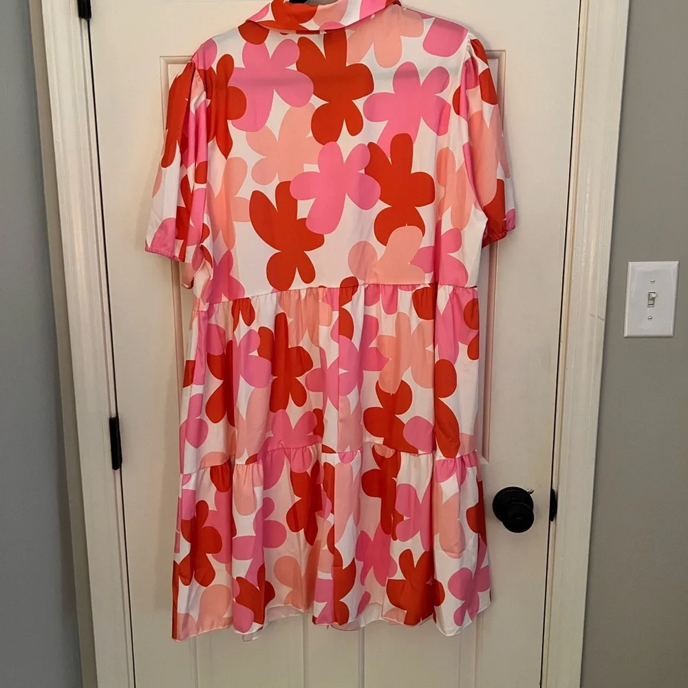 Shein White Dress with Pink & Red Flowers